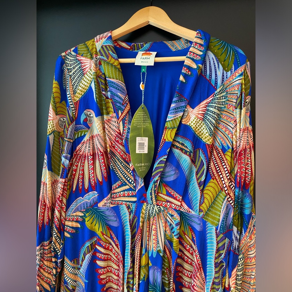 FARM Rio Blue Tropical Maxi Dress with Multicolor Leaf Print - Picture 2 of 6